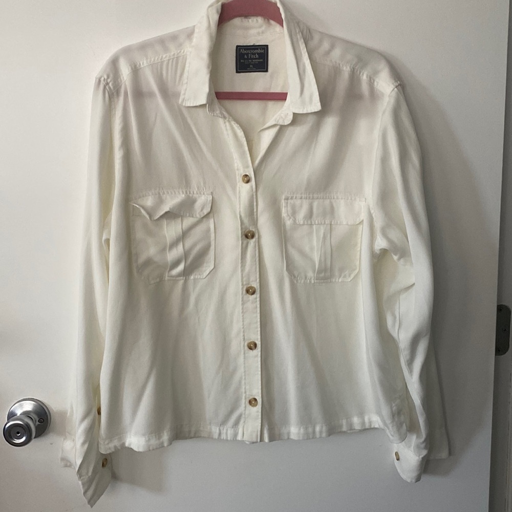 A & F White Button Down Top